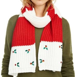 (NWT) Charter Club Women's Embellished Holly Leaves Festive Muffler Scarf OS